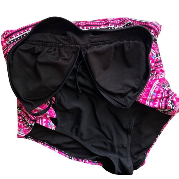 Bongo Pink & Black Aztec Print One-Piece Swimsuit With Side Cutouts & Halter Tie - Picture 5 of 10